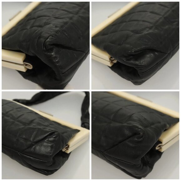 CHANEL Choco Bar Hand Bag Lamb Skin Black CC Auth 136265 - Picture 14 of 16